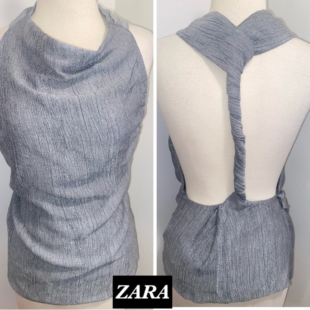 ZARA Gray Draped Neck Open Back Top - Size XS - NEW